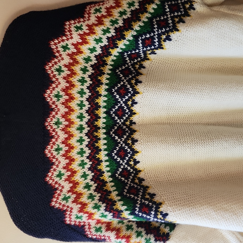 American Eagle Fair Isle Cardigan Chunky Knit Cream Navy Pockets, Size Xxl - Picture 10 of 12